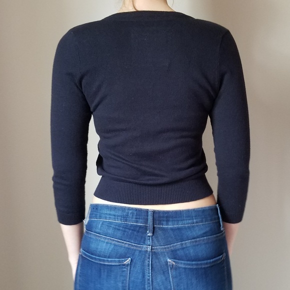 NWOT Navy Cardigan w/ Lace Fringe Detail - Picture 6 of 6